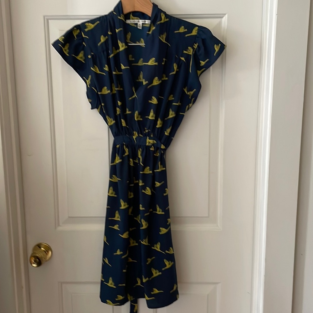 Adorable blue and yellow geese print dress